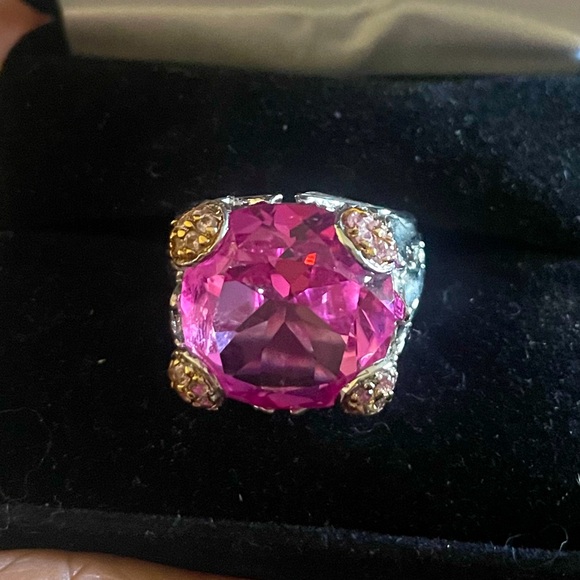 Judith Ripka ring sterling, silver designer, ring, large pink topaz - Picture 8 of 10